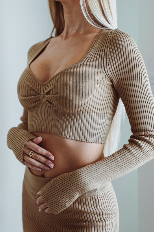 Bando Crop Top Long Sleeve Tan Nude by Marlina Boutique